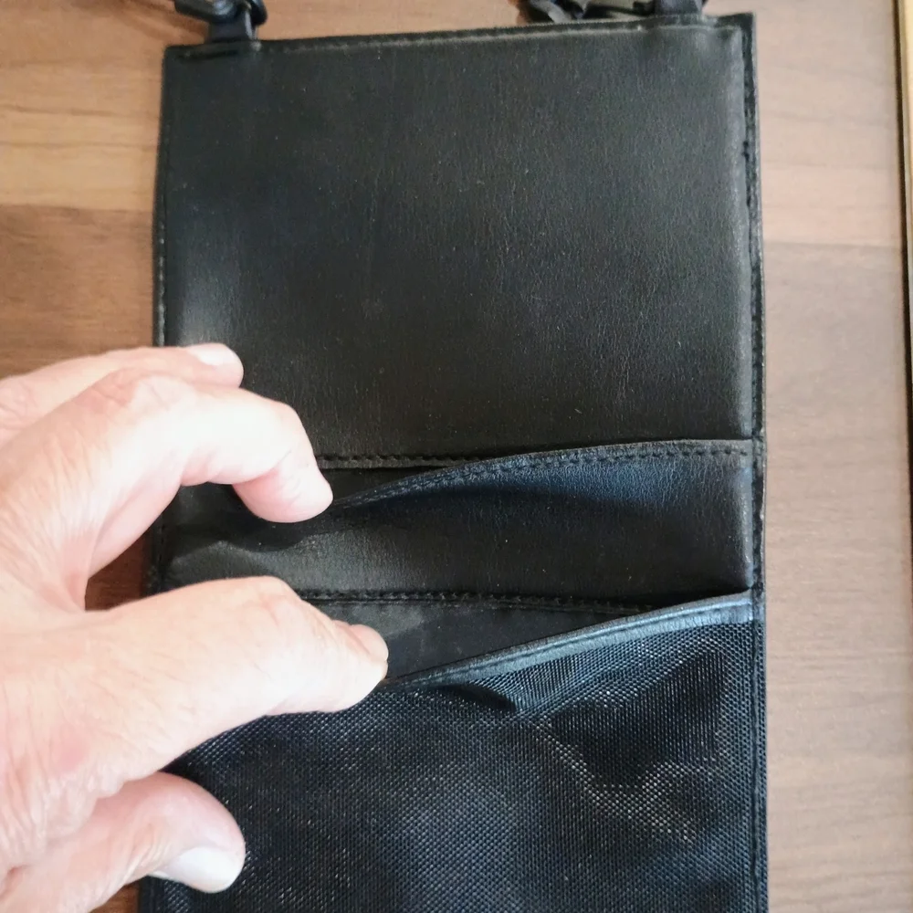 Buxton Black Faux Leather Vertical Neck Pouch with ID Window